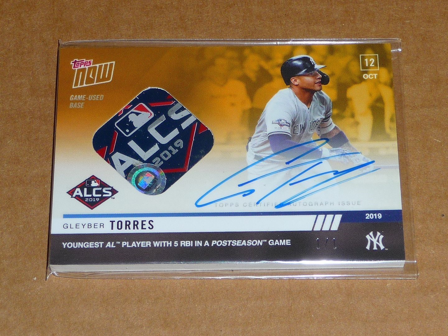 2019 Topps NOW GLEYBER TORRES AUTOGRAPH/AUTO GAME USED BASE 1/1 YANKEES B1689