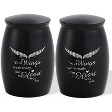 Small Urns for Human Ashes Male/Female Set of 2, 2 Pack Mini Black Angel Wing...
