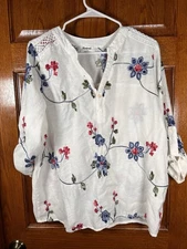 Anthropologie Kindred Womens White Embroidered Floral Tunic Boho Hippie Size 1X