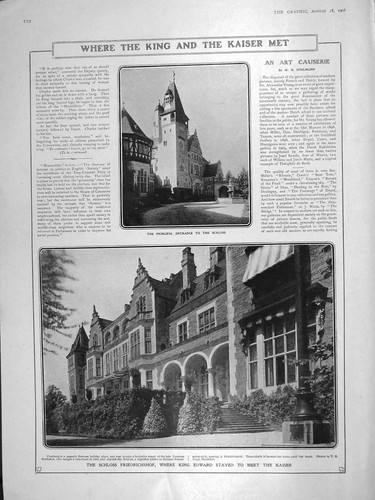Original Old Antique Print 1906 Schloss Friedrichshking Edward Kaiser Germany