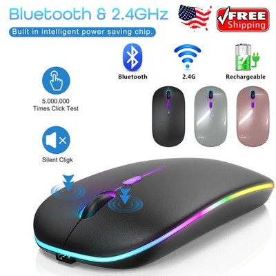 Wireless Bluetooth 5.1 Dual Mode Mouse LED Mice+USB Receiver/Pad for PC Laptop