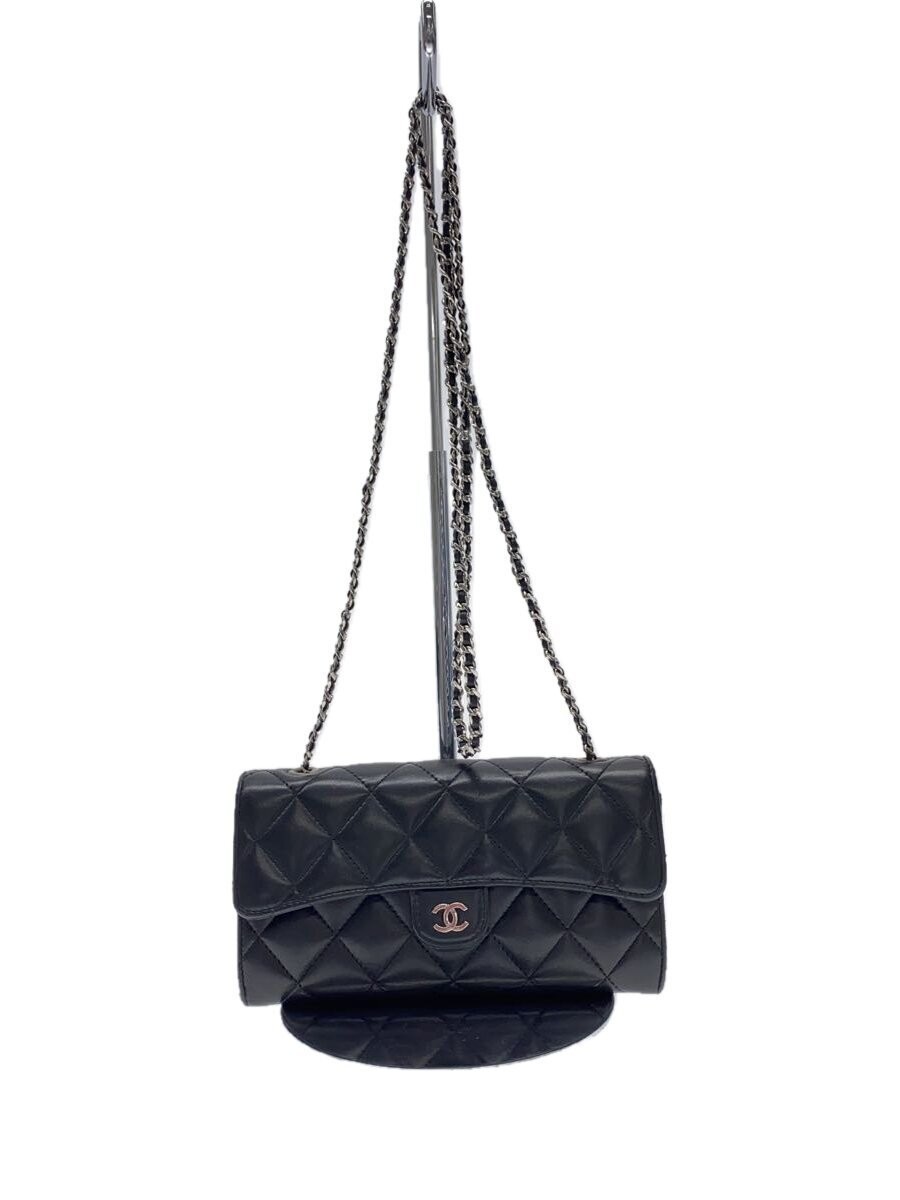 CHANEL Black Lambskin Leather Matelassé Shoulder Bag with Chain Strap-image