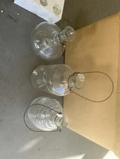 3 Antique Glass Fly, Wasp, Bug Trap Footed Catcher W Wire Bale, Glass Stopper