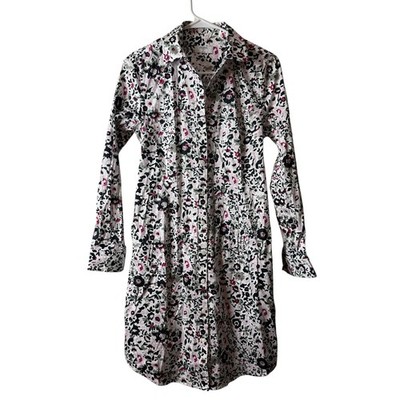 Untuckit White Floral Button Front Long Sleeve Tie Waist Simone Shirt Dress 4