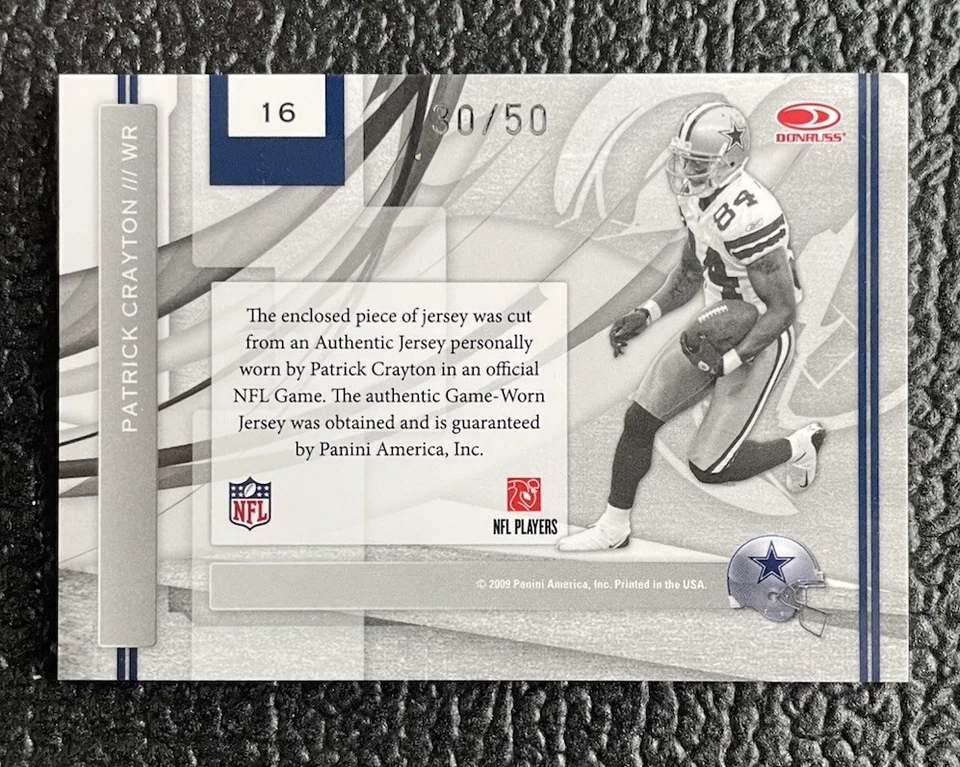 🔥PATRICK CRAYTON 2009 DE ZC GAME USED JERSEY NAME PLATE PATCH #'D /50!🔥COWBOYS - Image 2 of 2