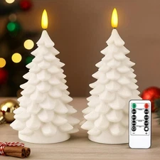 2 Pack 8 Large Christmas Tree Flameless Candle with Remote Timer, Large Real ...