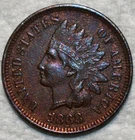 XF-AU 1868 Indian Head Cent, Well-Detailed, Tougher Date.