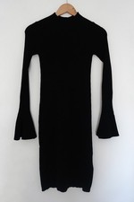 Maje robe pull noire côtelée manches trompette T1 / 36 - col montant, 97 cm