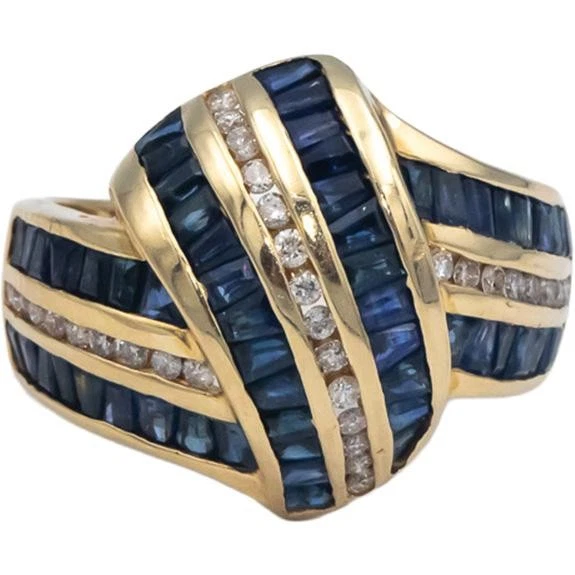 Anillo de diamantes y zafiros de 1,78 quilates de oro amarillo de 14 k de diseñador KALATI talla 7