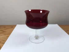 Ruby Red Goblet Clear Stem & Base 3.5" T x 3"W. Bubbles In Base