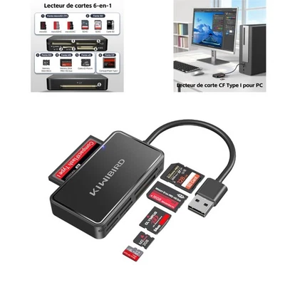 Lecteur cartes SD USB 6 en 1 CompactFlash MicroSD KiWiBiRD - Photo 1/4