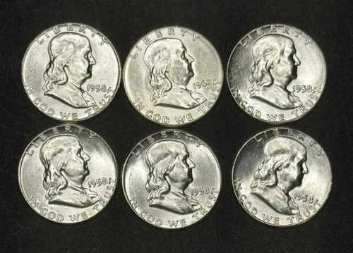Franklin Half Dollar Lot of 6 Choice BU Brilliant Uncirculated