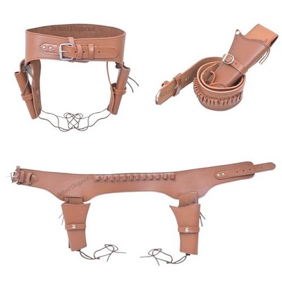 Western Pistolenholster hellbraun Leder handbesetzt Revolver Cowboy Old West Kreuz Gürtel