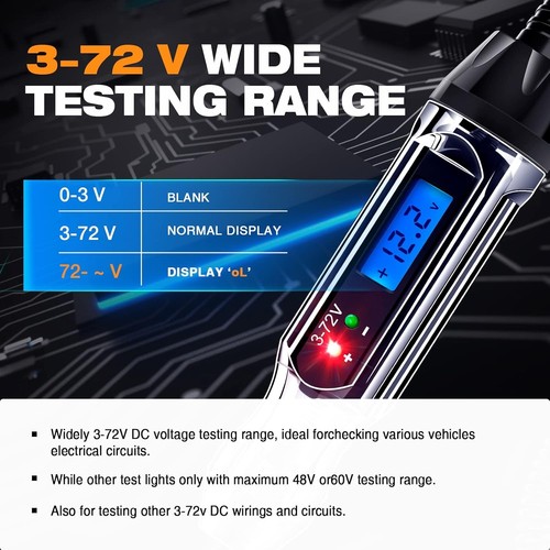 Heavy Duty 3-72V Backlit Digital LCD Circuit Tester, Automotive Test Blue - 第 3/7 張圖片