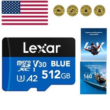 512GB Blue Micro SD Card Up to 160MB/s, microSDXC UHS-I Memory Card with SD A...