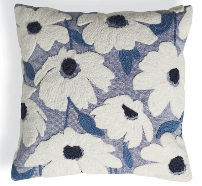 Grandinroad Textured ASTER Pillow with Insert 20 x 20 Embroidered Blue Back NIP