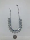 Vintage Signed Coro AB Aquamarine Rhinestone Crystal Silver NECKLACE Jewellery