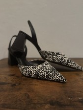 Zara Black White Sling Back Pointed Weave Look Shoes Uk 6 Eur 39