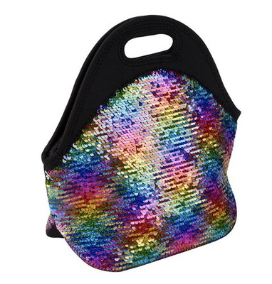 Sequined Insulated Lunch Tote bag Rainbow with Zipper Reusable Washable