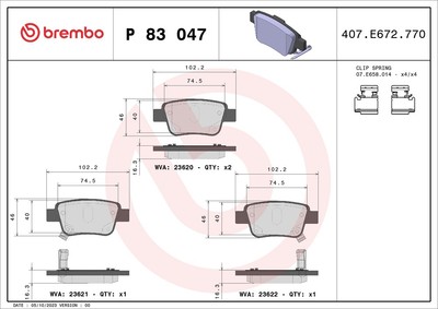 BREMBO Bremsbelagsatz, Scheibenbremse Hinterachse für TOYOTA