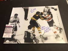 JSA TERRY O'REILLY & DAVE SCHULTZ SIGNED 16X20 AUTOGRAPHED FIGHT PHOTO 643