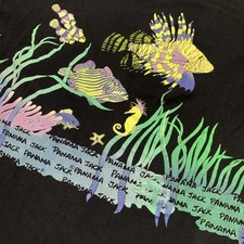 VTG Panama Jack T Shirt XL Black Single Stitch USA Made Tropical Fish AOP 90s