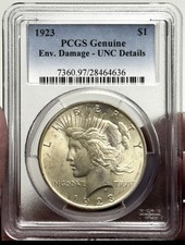 1923 $1 Peace Dollar with UNC Details, 90% Silver