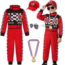 Gomukot Direct Kids Race Car Driver Costume Set Boys Girls Racer Jumpsuit