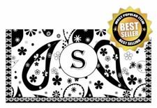 NEW Black and white Paisley monogram Personalized VINYL Checkbook Cover