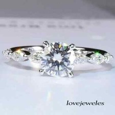 2.81CT Lab-Created Round Cut Diamond Engagement Wedding Ring 14K White Gold Over