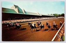 Saratoga Race Track Horses In The Long Stretch Stands New York NY 1960s Postcard