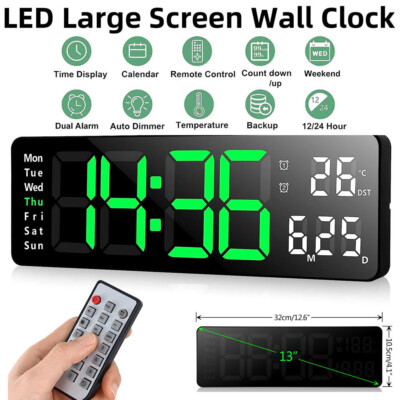 LED Digital Wanduhr mit Datum Temperatur Display Alarm Clock mit Fernbedienung