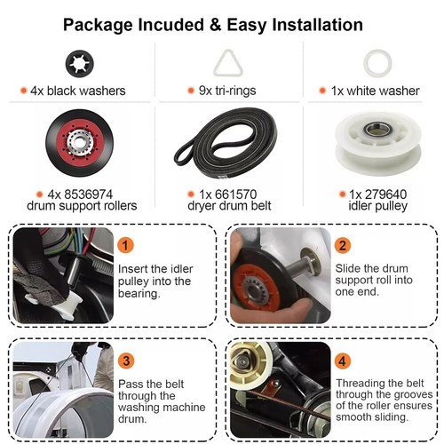 4PCS Dryer Repair Kit For Whirlpool GEW9868KQ2 GEW9200LQ0 GEW9200LW0 WED9200SQ0 - Picture 7 of 16