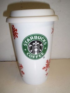 Holiday Starbucks Coffee Mug Tall White Ceramic Cup With Red Image Is Loading Holiday Starbucks Coffee Mug Tall White Ceramic Cup
