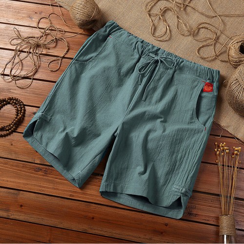 Uomo Cotone Lino Pantaloncini Estate Spiaggia Casual Coulisse Chino Larga Corto - Imagen 17 de 18