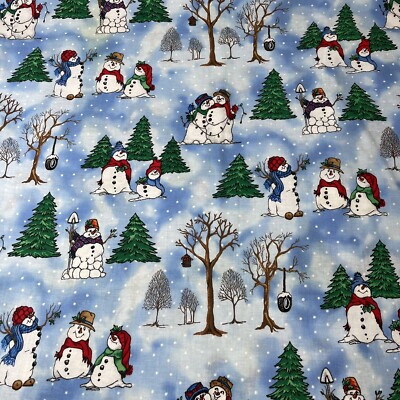 Fabric Traditions Carol Ingram Designs Snow Folies Fabric Snowmen Trees New 2+yd