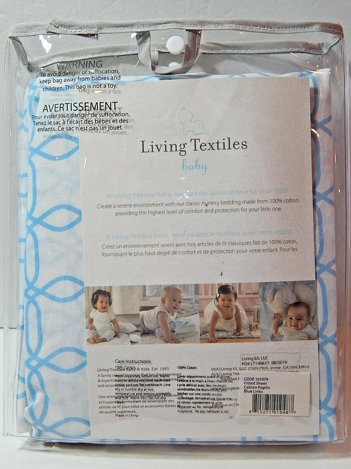 Sábana bajera ajustada Living Textiles Jersey eslabones azules 100 % algodón estándar Foto 4 de 4