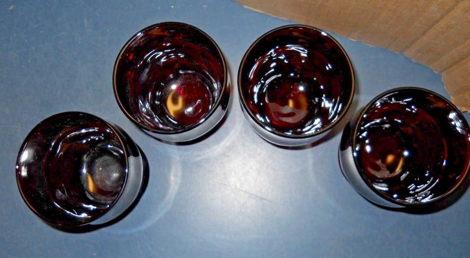 VTG 4 RED GLASS GEORGIAN HONEYCOMB GLASSES TUMBLERS 4" ANCHOR HOCKING FENTON  - Image 3 of 4