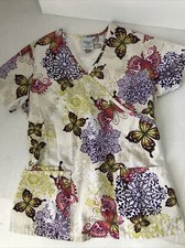 Scrubs Top ButterfliesPrint Size XS Pockets Fitted Waist excellent