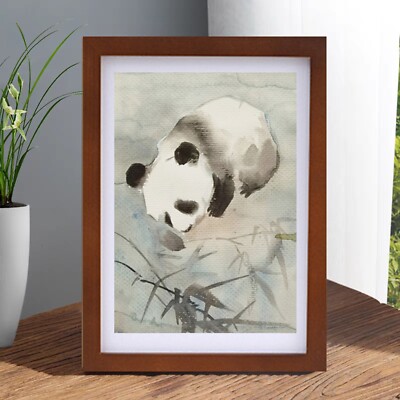 Panda Bamboo Playful Cute Home Decor Canvas Artwork Poster Print Wooden Frame