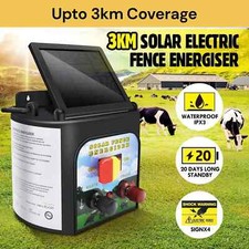 3km Solar Electric Fence Energiser Set Energizer Charger Tape Insulator Farm Kit