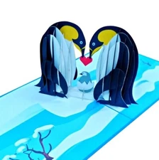 Adorable Penguin Family Pop-Up Card – Penguin Couple with Baby
