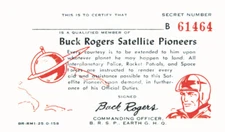 BUCK ROGERS SATELLITE PIONEERS CLUB MEMBERSHIP CARD - VINTAGE REPRINT