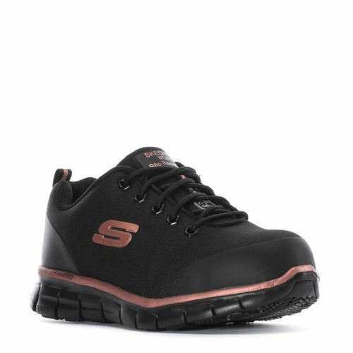 ZAPATOS DE MUJER SKECHERS SURE TRACK CHITON NEGROS/ROSA TALLA 10 NUEVOS - Imagen 2 de 6
