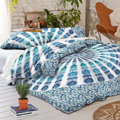 Peacock Mandala Cotton Duvet Cover Indian Bohemian Bedding Quilt