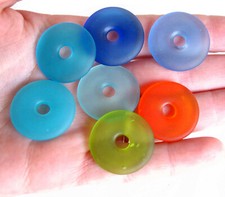 PICK 6pcs 25mm donut coin sea beach frosted glass pendant beads blue white yello