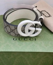 with tags Gucci GG Marmont Supreme Belt Canvas White 95/38 Enamel Bu