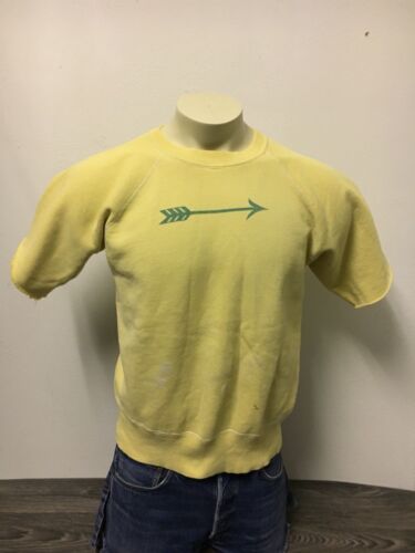 Sudadera Mangas Cortas De Colección Años 50 Estampado en Tinta Copiadora Amarillo Raglan Algodón L - Imagen 4 de 7