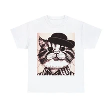 Vintage Style Cat Art T Shirt Unisex Heavy Cotton Tee Pet Lover Hipster NEW 90s