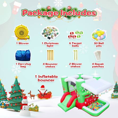 Scivolo gonfiabile per bambini con soffiatore 80" x 91" area giochi 55" alto Natale - Foto 6 di 7